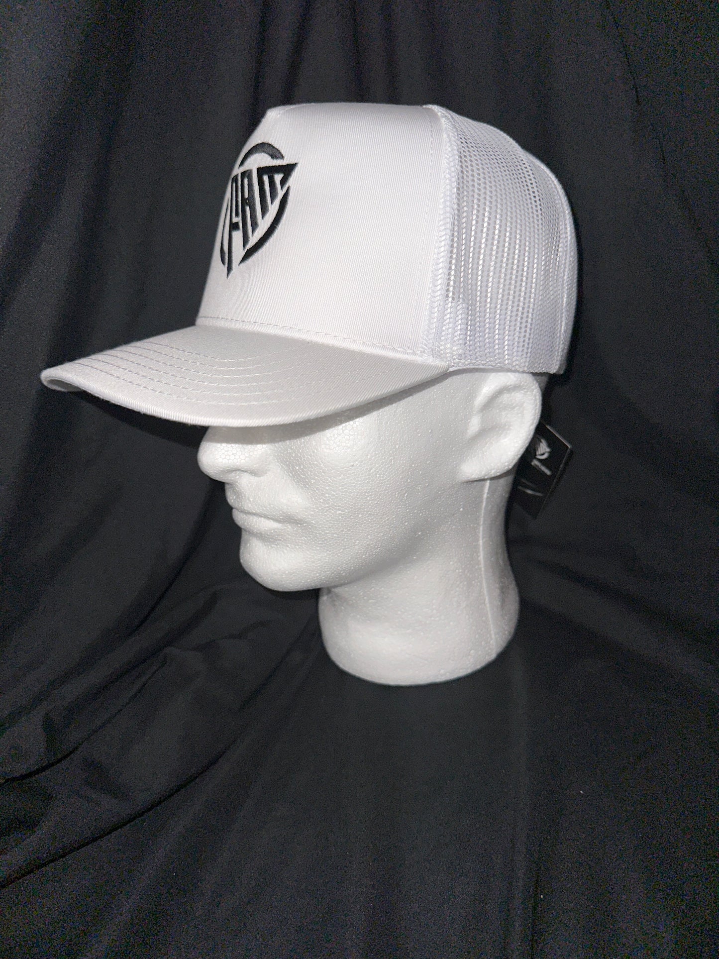 “FAM” Hard-Front SnapBack Hat White With Black “FAM” Logo Embroidery
