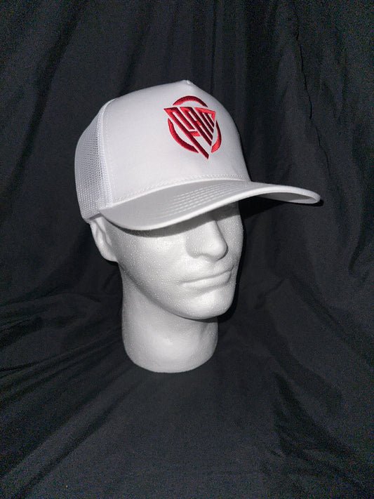 “FAM” Hard-Front SnapBack Hat White With Red “FAM” Logo Embroidery