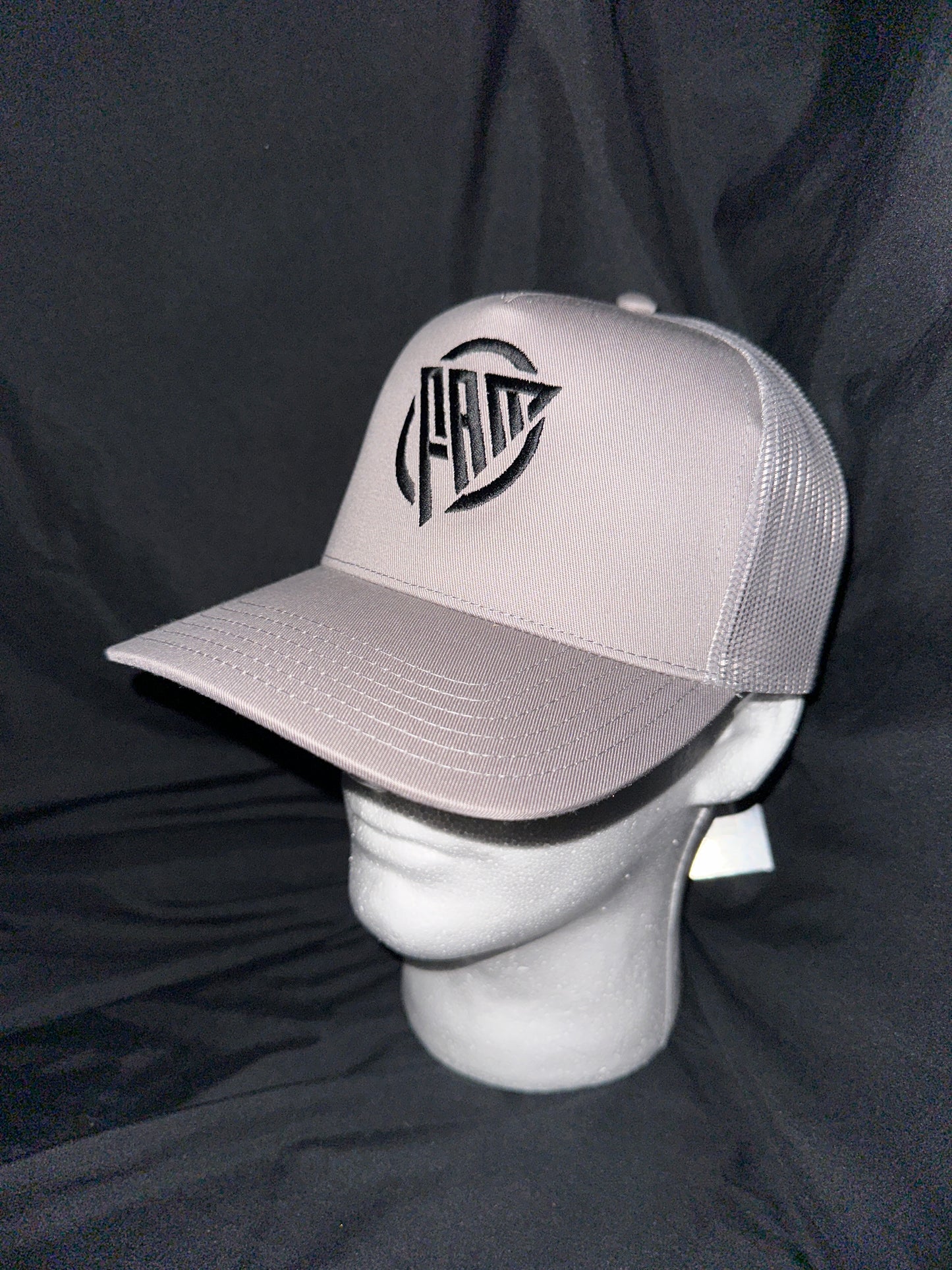 “FAM” Hard-Front SnapBack Hat Gray With Black “FAM” Logo Embroidery