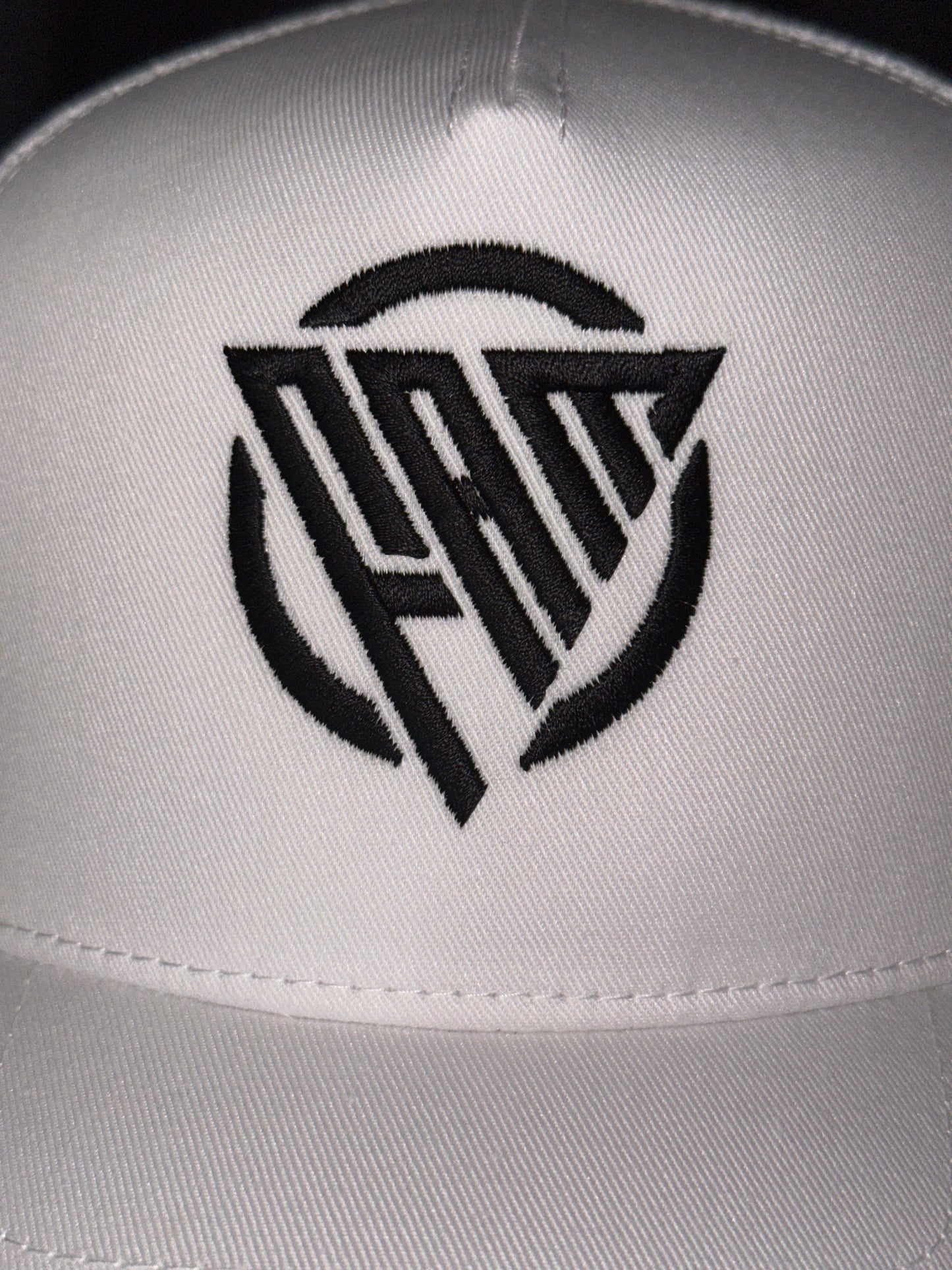 “FAM” Hard-Front SnapBack Hat White With Black “FAM” Logo Embroidery