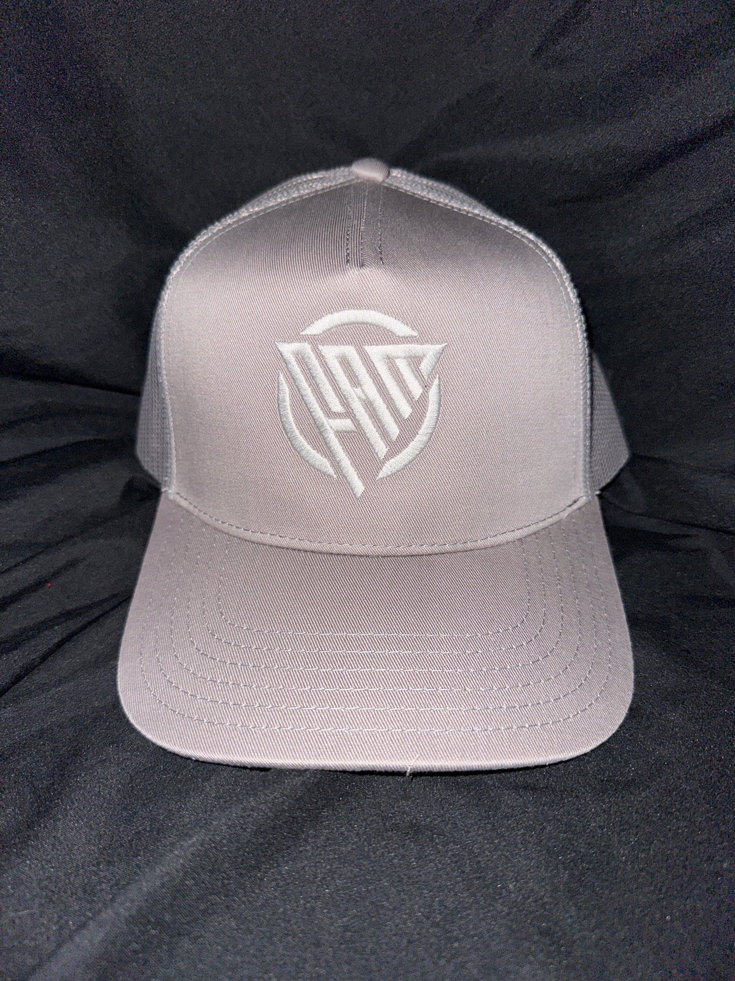 “FAM” Hard-front SnapBack Hat Gray With White “FAM” Logo Embroidery
