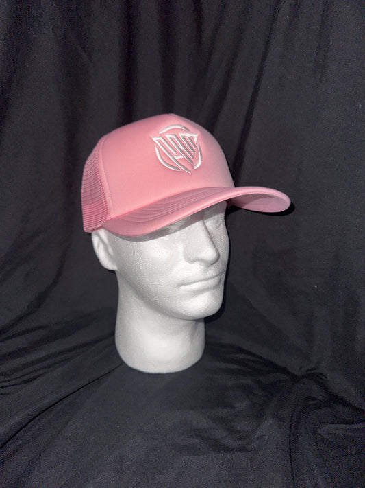 “FAM” Foam-Front SnapBack Trucker Hat Pink With White “FAM” Logo Embroidery
