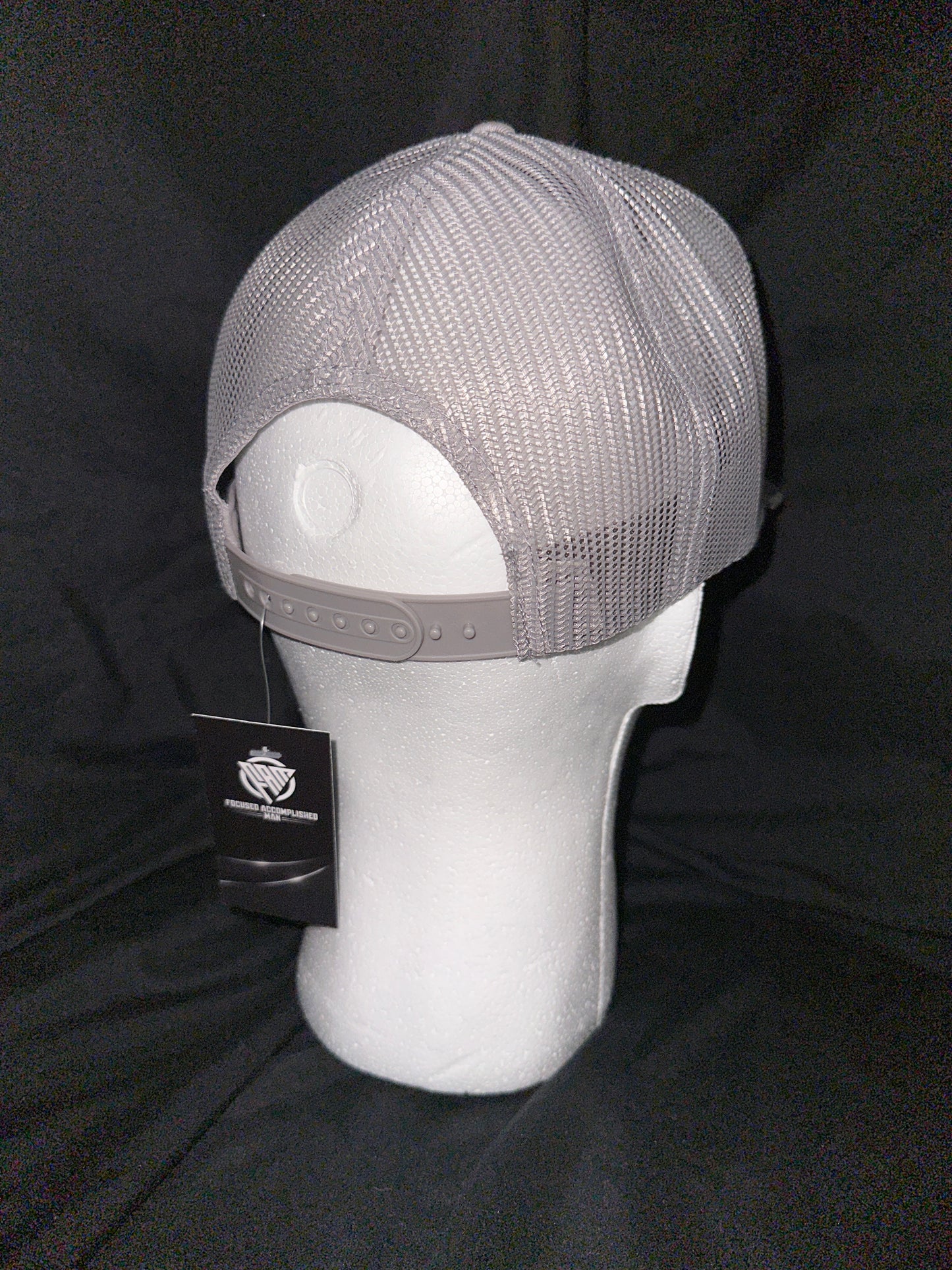 “FAM” Hard-Front SnapBack Hat Gray With Black “FAM” Logo Embroidery