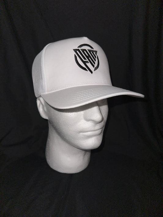 “FAM” Hard-Front SnapBack Hat White With Black “FAM” Logo Embroidery