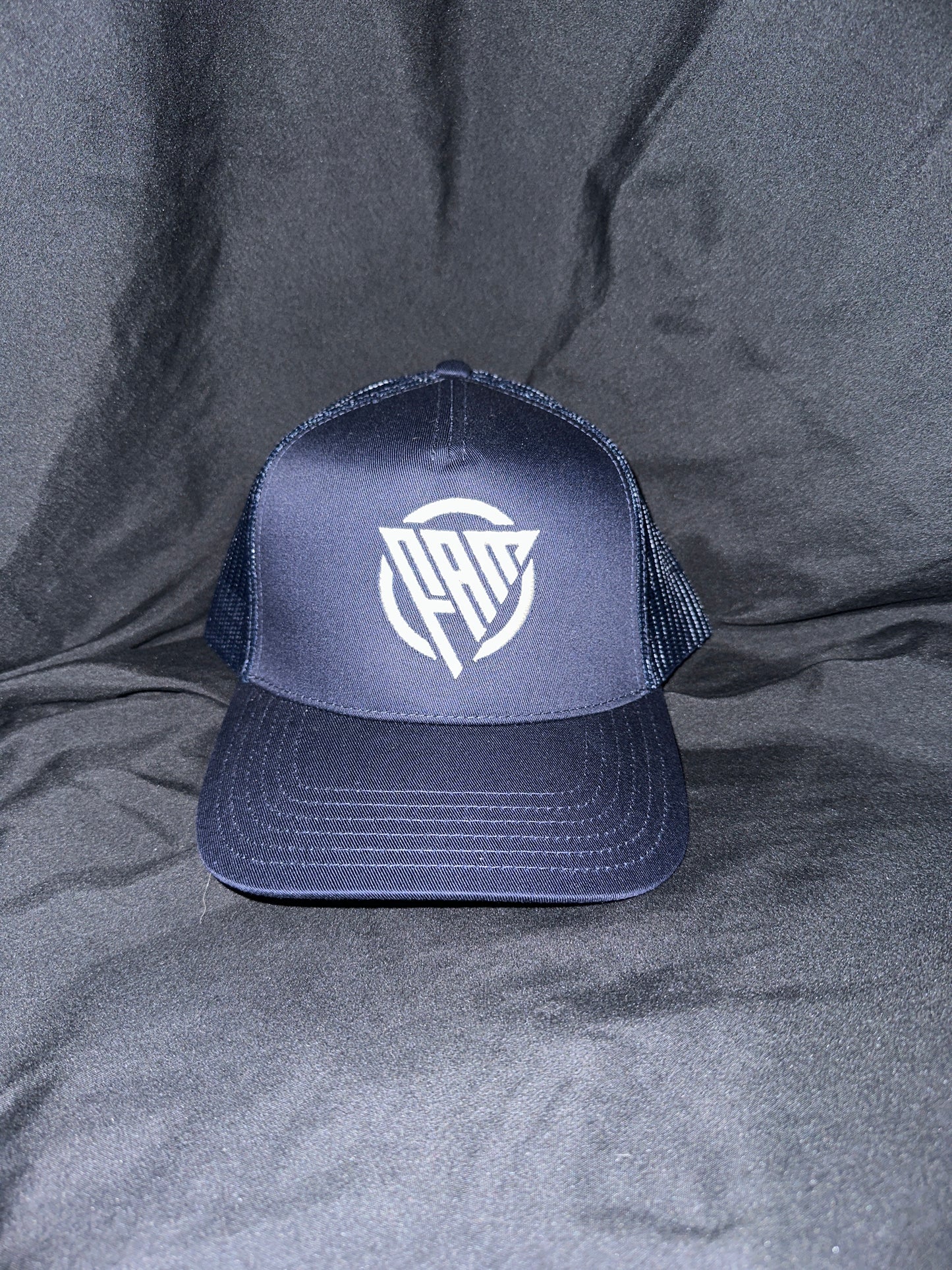 “FAM” Hard-Front SnapBack Hat Navy Blue With White “FAM” Logo Embroidery