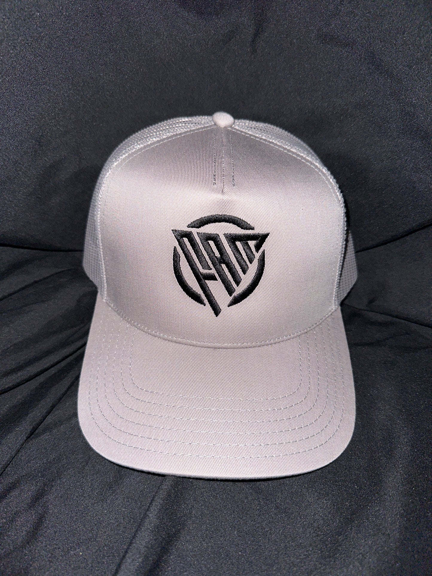 “FAM” Hard-Front SnapBack Hat Gray With Black “FAM” Logo Embroidery
