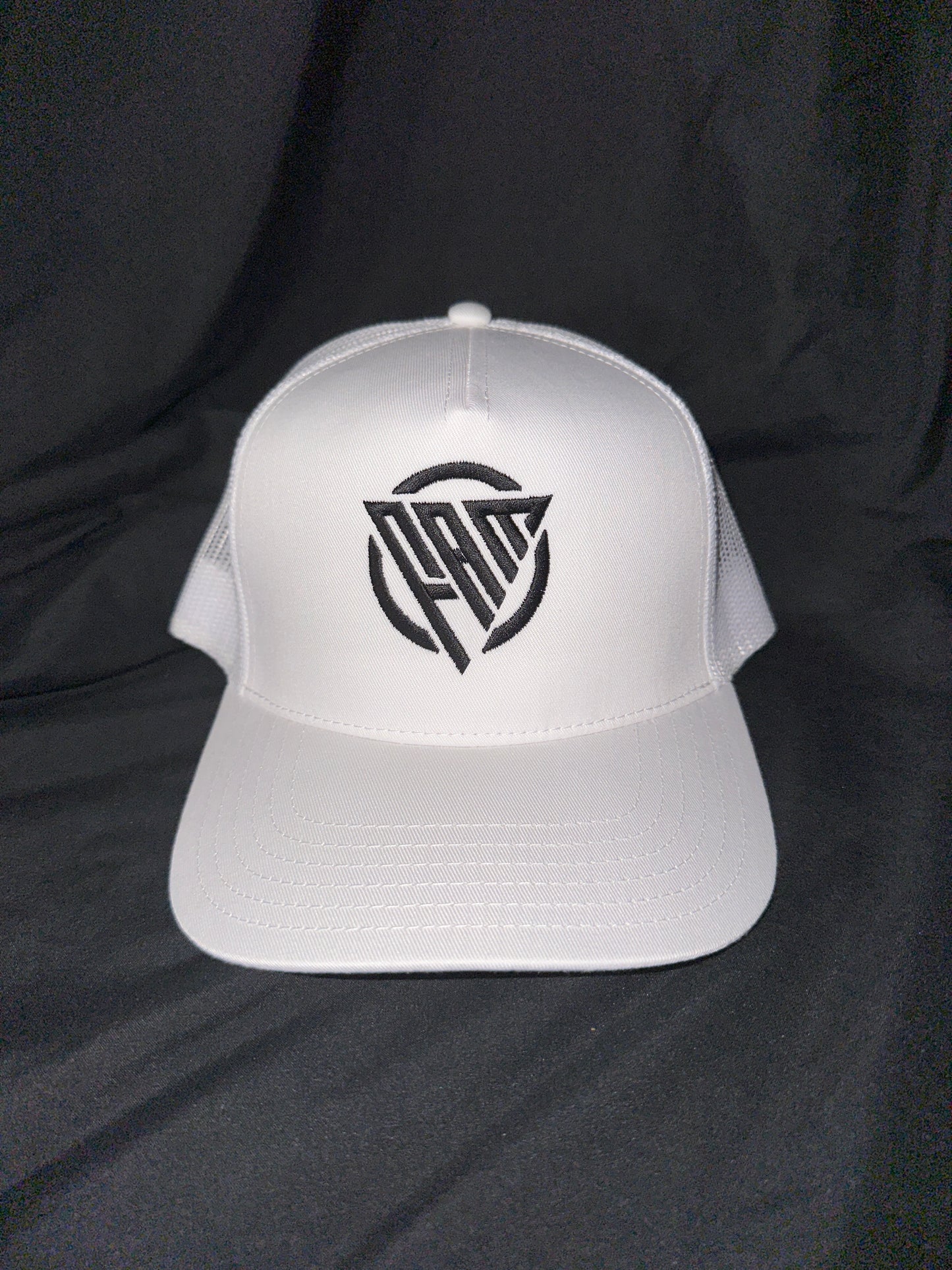 “FAM” Hard-Front SnapBack Hat White With Black “FAM” Logo Embroidery