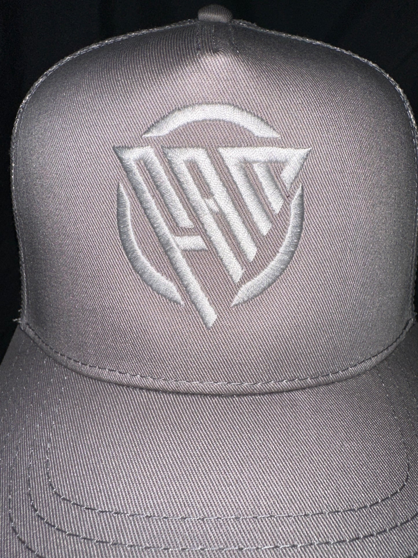 “FAM” Hard-front SnapBack Hat Gray With White “FAM” Logo Embroidery